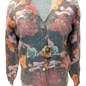 Agnona Bergdorf Goodman Italy Floral Print Alpaca Blend V Cardigan M, NWT $1090